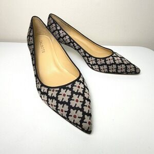 Talbots Floral Pumps Heels Sz 8W Pointy Toe Black Red Gold Womens Shoes